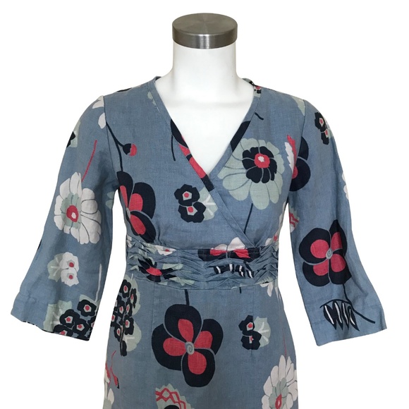Boden Blue Floral Linen Trim Tunic Dress - Picture 2 of 4